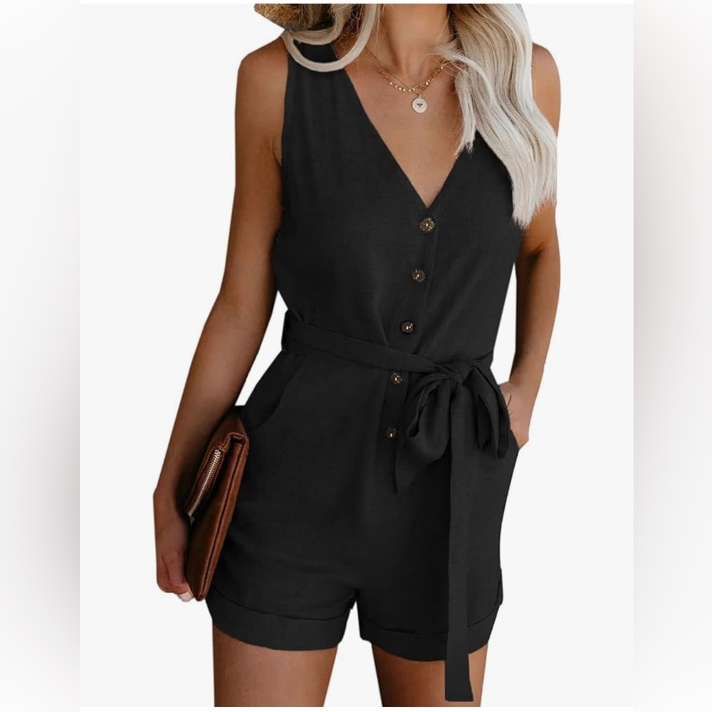 Acelitt Womens Casual Summer Crewneck Ruffle Sleeveless Romper